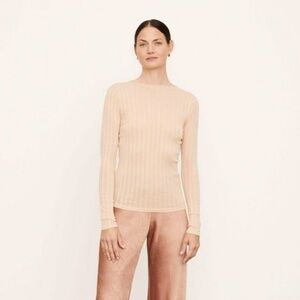 NEW Vince Cotton Lightweight Funnel Neck Long Sleeve Shirt Beige Size Large L